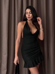 CRMSON DESİRE” Halter Yaka Fırfırlı Elbise